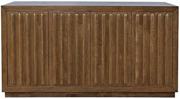 Starlight Canyon Home Acacia Veneer Mid-Century Modern Fluted Sideboard, Four-Door Buffet Cabinet Credenza with Storage for Dining Room, Chestnut