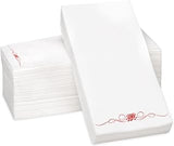 Red Foil Stamped Airlaid Paper Dinner Napkins - 1/6 Fold 12"x17" Disposable Guest Hand Towels - Absorbent, Linen-Like Feel for Weddings, Receptions, Parties and Bathroom (Red, 100 Count)