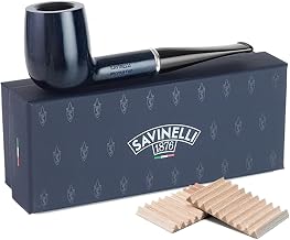 Savinelli Arcobaleno Blue 111 KS Polished Finish, Handmade Wood Briar Pipe + 6mm Filters 20 Pack, Made in Italy