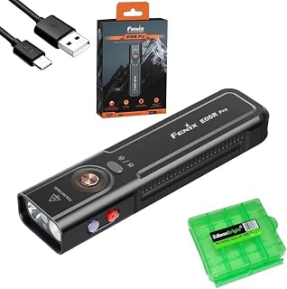 Fenix E06R Pro 1600 Lumens 4-in-1 Flat Rechargeable EDC Flashlight with Red Beam, UV Light, Spotlight/Floodlight w/EdisonBright Acc case (Black)