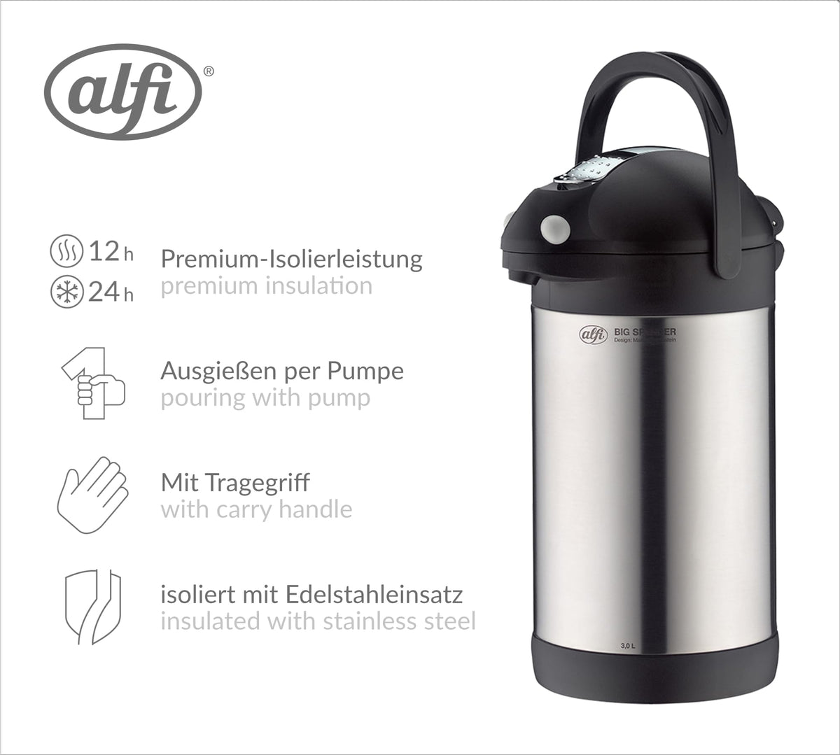 Big Spender Carafe by Alfi – 101.4 Ounces, 3 liters, Stainless, Model 887020300