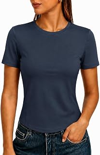 Womens Summer Tops Short Sleeve Shirts Crewneck Basic Tee