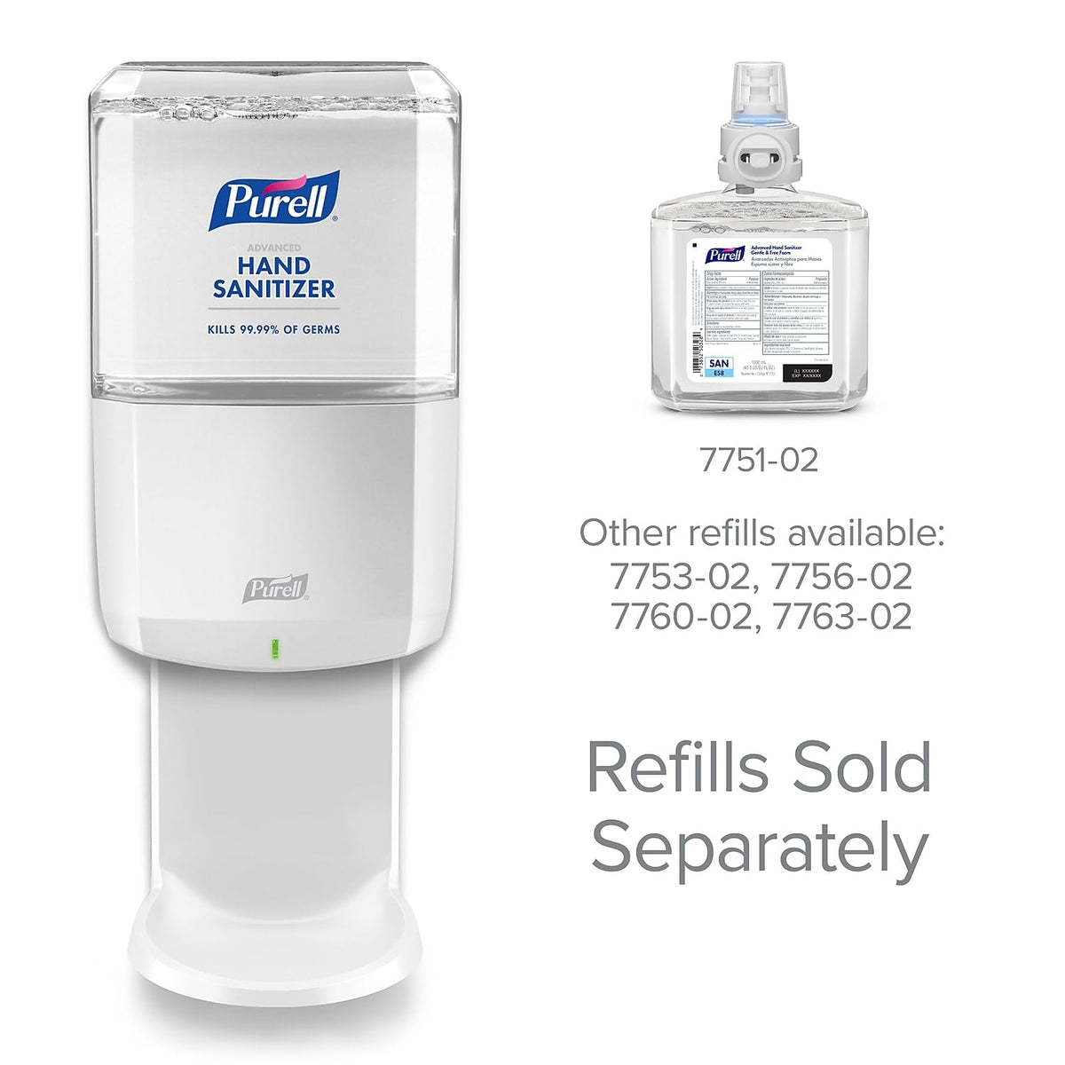 ES8 Automatic Hand Sanitizer Dispenser by Purell – 1200 mL, Durable ABS Plastic (recycling code number 7)., White, Model 7720-01