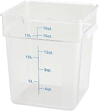 Winco 18 qt Clear Square Plastic Storage Container | Dishwasher safe, BPA-free, Built-in handles, Graduation markings, Great for Ingredient Storage and Walk-in Coolers
