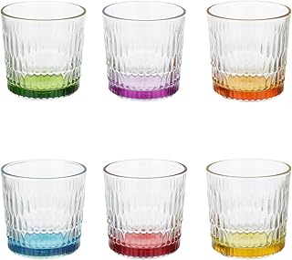 Pasabahce Pack of 6 Glass Glasses with Coloured Base 30cl Assorted Colours Dishwasher Safe