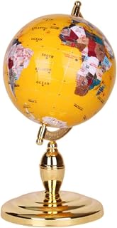 Practical Globe 360°Rotating Globe with Gold Aluminum Alloy Stand Globes Unique Art Gems World Globe Desktop Hd Geographic Globes Educational Tools，Yellow 33cm