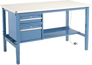 Global Industrial 72"W x 30"D Workbench, 1-1/4" Thick ESD Laminate Square Edge with Drawers & Shelf, Blue