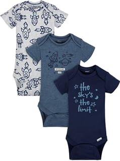 Gerber Organic Cotton Baby Boy Onesies Bodysuits 3-Pack, Size 12 Months Blue