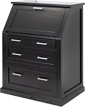 Modern Wood Drop-Lid Secretary Desk, Fully Assembled, Black