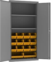 Durham 14 Gauge Welded Steel Flush Door Style Storage Cabinet with 14 Bins, 3602-BLP-14-2S-95, 1800 lbs Capacity, 18" Length x 36" Width x 72" Height, 2 Adjustable Shelves