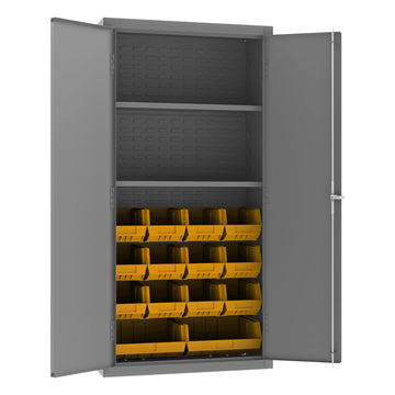 14 Gauge Welded Steel Flush Door Style Storage Cabinet with 14 Bins by Durham – Alloy Steel, Gray,chrome, Model 3602-BLP-14-2S-95