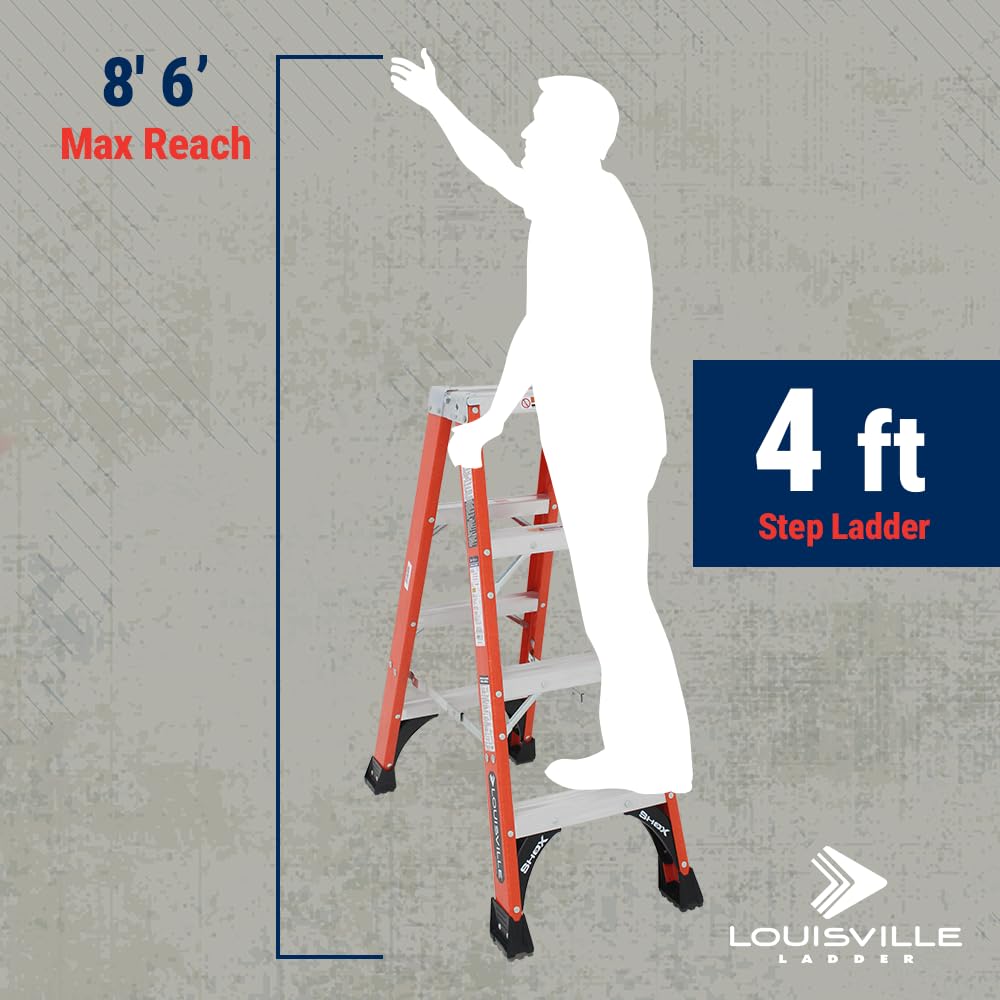 4-Foot Fiberglass Twin Front Step Ladder by Louisville Ladder – 4 feet, Fiberglass, Red, Model FM1404HD
