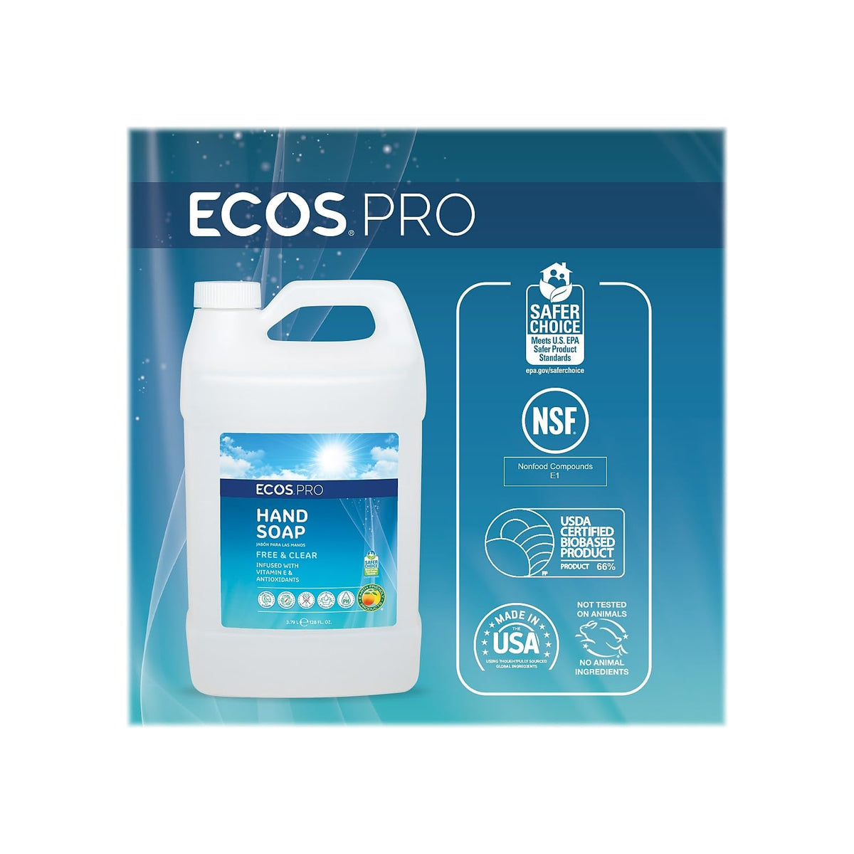 Liquid Hand Soap by ECOS PRO – 128 Fl Oz (Pack of 1), Bamboo, Model PL9663/04
