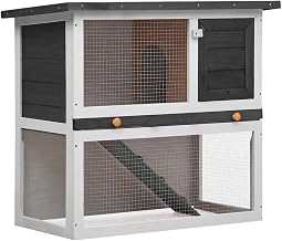 vidaXL Rabbit Hutch - Durable Wood and Iron Wire Mesh Design | Spacious, Outdoor, and Secure with Easy-Cleaning Feature | Gray