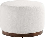 Brown Round Boucle Upholstered Ottoman, 23-Inch Diameter, Stylish Comfortable Seating, Ideal for Outdoor Lounges and Patio Decor