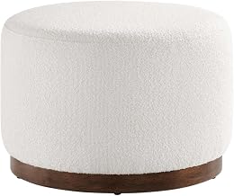 Brown Round Boucle Upholstered Ottoman, 23-Inch Diameter, Stylish Comfortable Seating, Ideal for Outdoor Lounges and Patio Decor