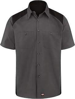 Red Kap Men's Standard Motorsports Shirt, Short Sleeve, Charcoal/Black, X-Large