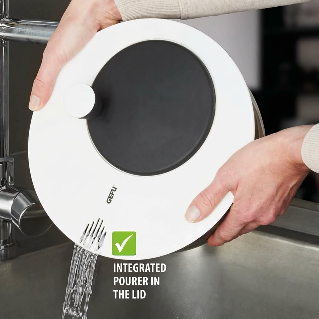 Salad Spinner by GEFU – 4 liters, Stainless Steel, Silver, Model 28170