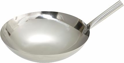 Winco 14" Nailed Joint Stainless Steel Wok | Great for Stir Fry, Sauteing, Frying and Restaurant Kitchens