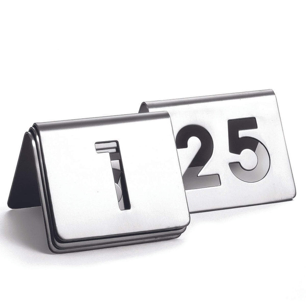 Number Tent Set 2.5"x2.5"x1.875" - Durable Stainless Steel Table Labeling by Tablecraft – 2x2 inches, Stainless Steel, Silver, Model TC125