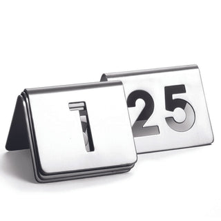 Number Tent Set 2.5"x2.5"x1.875" - Durable Stainless Steel Table Labeling by Tablecraft – 2x2 inches, Stainless Steel, Silver, Model TC125