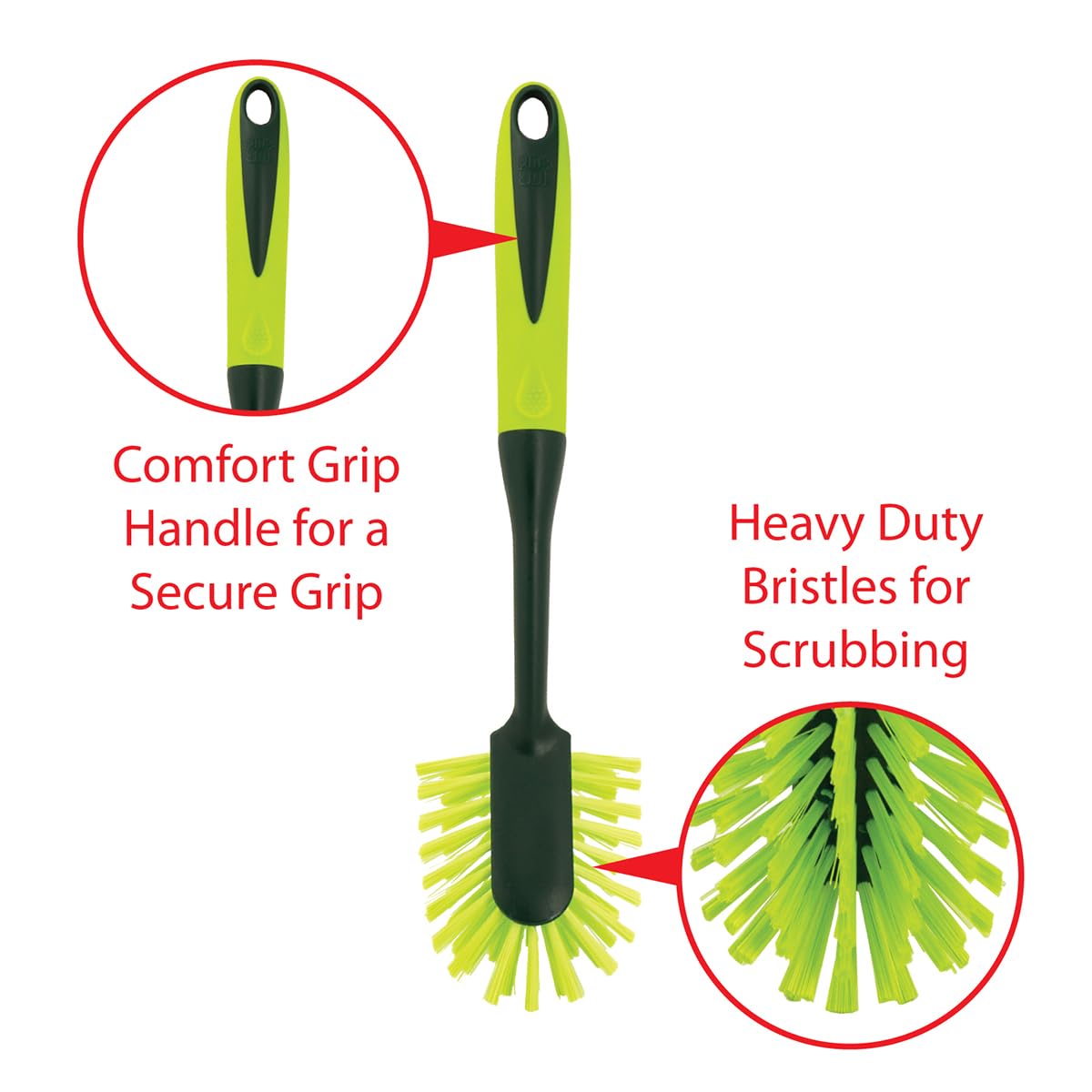 Scrub Brush Set - Long Handle Cleaning Brushes with Heavy Duty Bristles and Comfort Grip - Scrubbers for Kitchen by Pine-Sol – 5 Piece Set, Nylon, Green, Model Pine-Sol