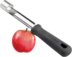 Tablecraft Stainless Steel Corer Remover, Removes Apple and Pear Fruit Cores, Professional Grade Metal Kitchen Tool with Plastic Handle, Commercial Foodservice Restaurant Use, 8" Long, Silver/Black