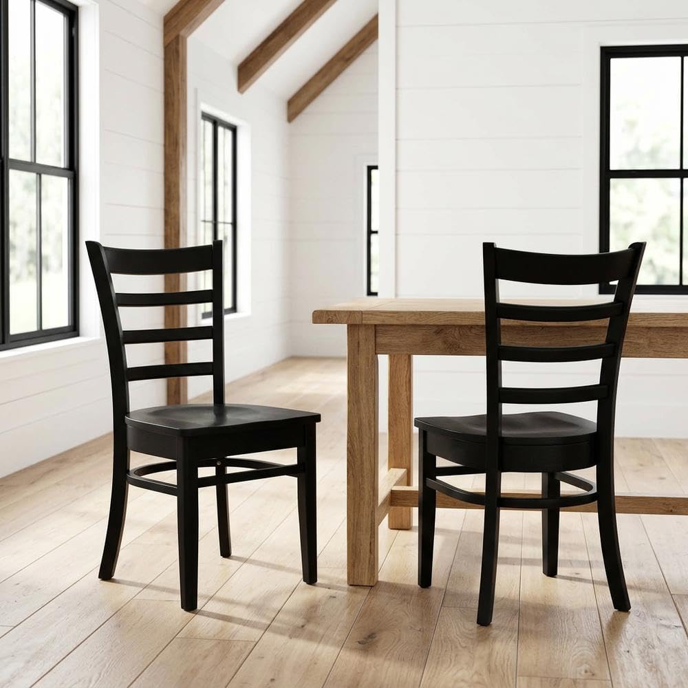 Solid Wood Side Chair with Classic Frame by Furnifact – Wood, Black, Pack of 2