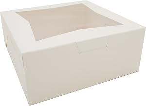 SOUTHERN CHAMPION TRAY 23073 Paperboard White Lock Corner Window Bakery Box, 12" Length x 12" Width x 5" Height (Case of 100)