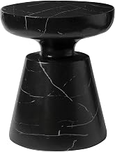 LeisureMod Isle Series Modern End Table – Minimalist Round Fiberstone Tabletop with Pedestal Base, Accent Side Table for Living Room, Bedroom, Patio in Marble Black