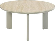 32" Ceramic top Coffee Table, Round Coffee Table with Solid Metal Frame, Mesa De Centro para Sala with Composite Wood Build for Transitional Home Spaces, Light Gray