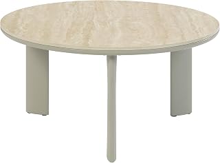 32" Ceramic top Coffee Table, Round Coffee Table with Solid Metal Frame, Mesa De Centro para Sala with Composite Wood Build for Transitional Home Spaces, Light Gray