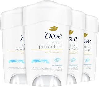 Dove Deodorant for Women, Clinical Protection Antiperspirant, Original Clean 4-Pack – Prescription Strength Wetness Defense with ¼ Moisturizers, 1.7 Oz Ea