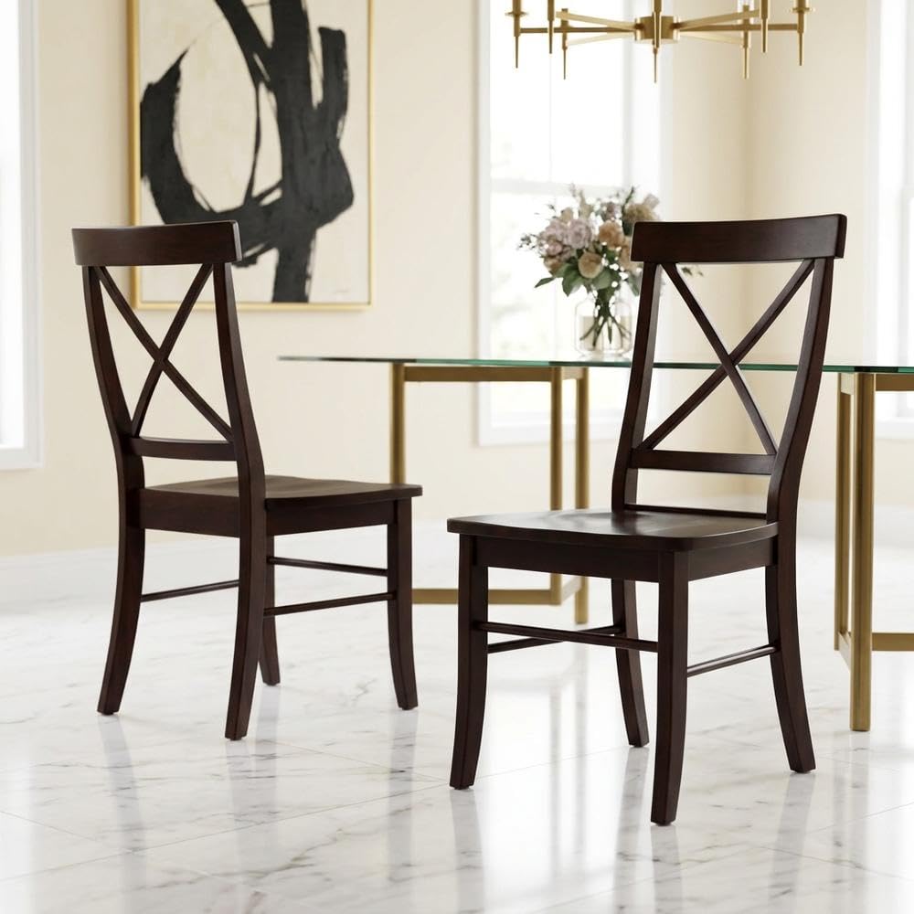 Solid Wood Dining Chair with X-Back Design by Furnifact – Wood, Rich Mocha, Pack of 2