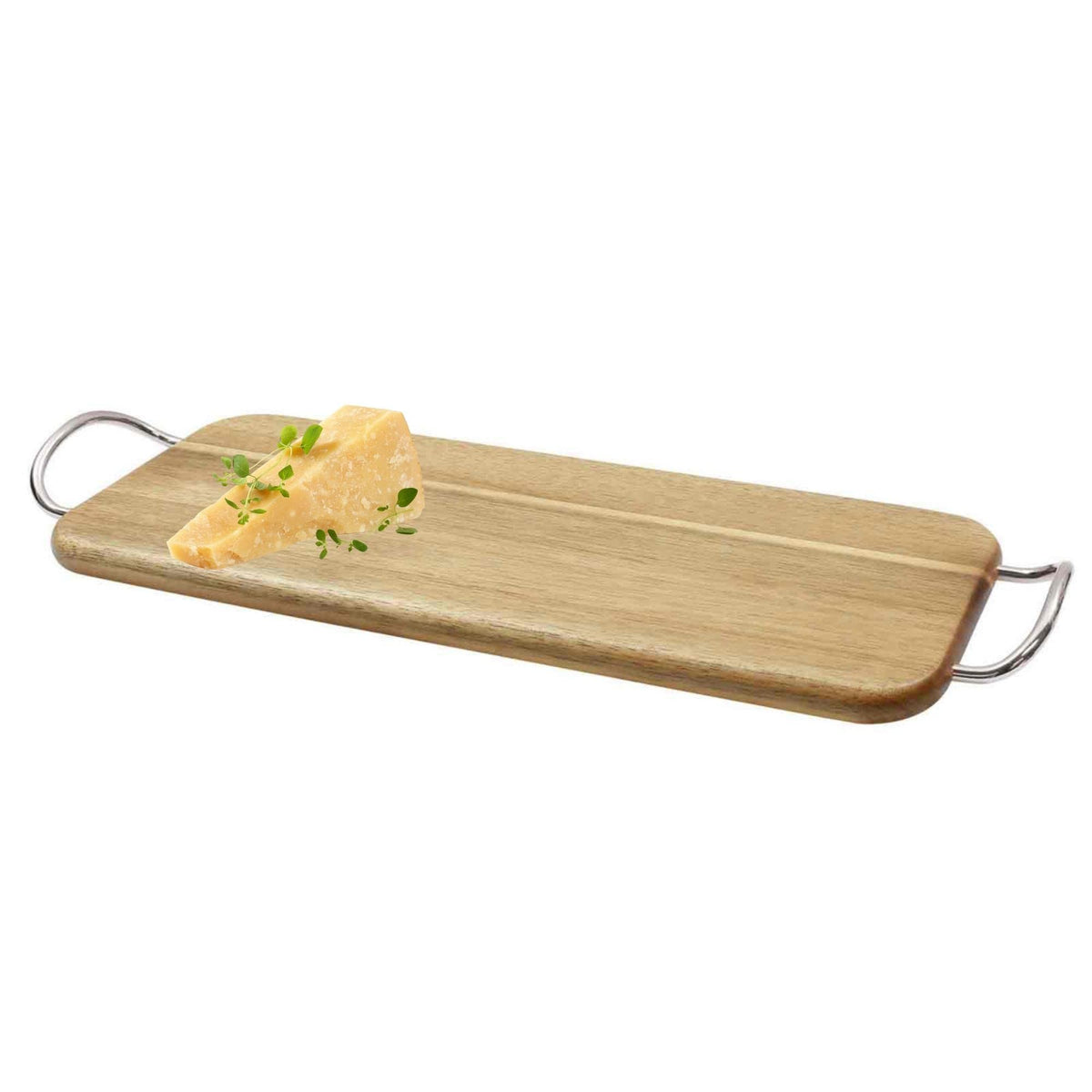Acacia Display Board with Handles by Tablecraft – 17"L x 7"W, Wood, Brown, Model ACAMR2007