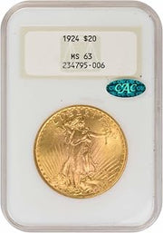 1924 $20 Gold St. Gaudens MS63 NGC (CAC)