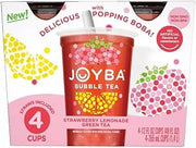 JOYBA Strawberry Lemonade Green Tea Bubble Tea, 12 fl oz Cup (Pack of 4)
