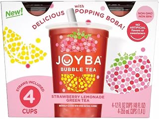 JOYBA Strawberry Lemonade Green Tea Bubble Tea, 12 fl oz Cup (Pack of 4)