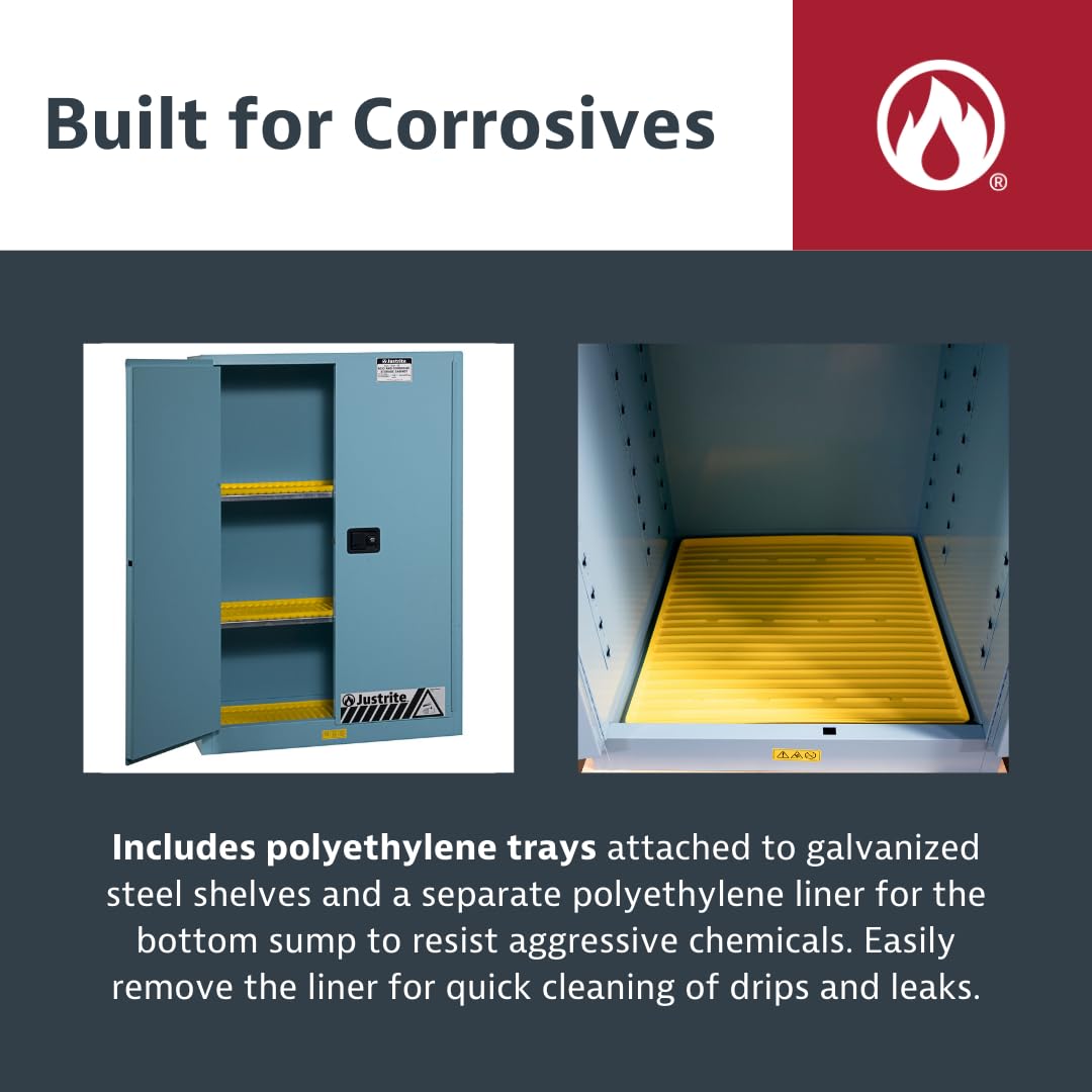 Acid Corrosive Storage Cabinet by Justrite – 45 Gallon, Galvanized Steel, Blue, Model 894502