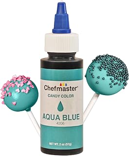Chefmaster Aqua Blue Candy Color | True-Tone Shades | Oil-Based | Professional-Grade Dye | Chocolate, Strawberries, Cake Pops | Decorating | Easy-to-Use | Manufactured in the USA | 2 oz