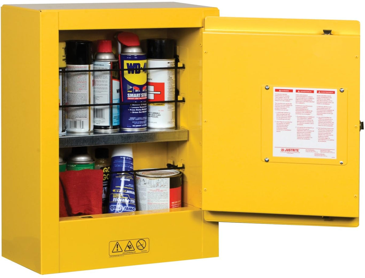2 Gallon Manual Close Countertop Flammable Storage Cabinet by Justrite – 2 Gallon, 18 Gauge Steel, Yellow, Model 890200