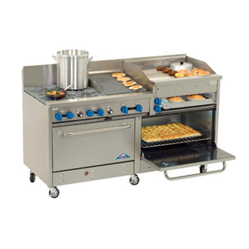Gas 72" Range w/ Griddle & Char Broiler by Comstock Castle – Metallic, Model 2F330-1.5RB-30B