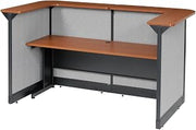 Global Industrial 88" W x 44" D x 46" H U-Shaped Reception Station with Raceway, Cherry Counter/Gray Panel