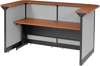 Global Industrial 88" W x 44" D x 46" H U-Shaped Reception Station with Raceway, Cherry Counter/Gray Panel