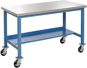 Global Industrial Mobile Production Workbench, Stainless Steel Square Edge, 48" W x 30" D, Blue