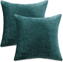 Michael Amini The Smith Blue Chenille Pillow Set of 2 20 Inch Square Decorative Throw Cushions 100% Polyester Soft Texture for Living Room Bedroom Sofa Decor