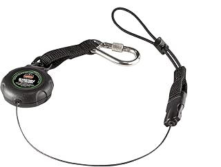 Ergodyne Squids 3001 Retractable Tool Lanyard with Carabiner Mount and Loop Attachment End, Tool Weight Capacity 2 lbs,Black