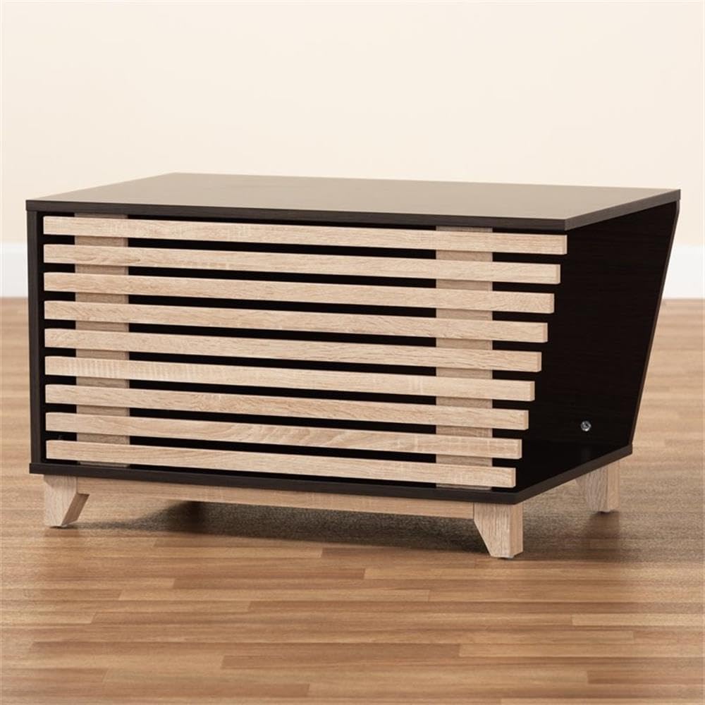 Eckhart Modern and Contemporary Two-Tone Dark Brown and Oak Finished Wood Cat Litter Box Cover House by Baxton Studio – Small, Brown, Model 194-21003-11762-CYMX