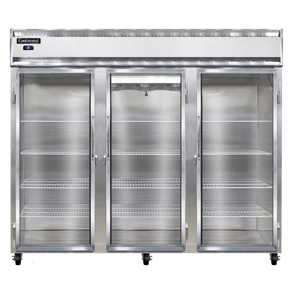 Continental Refrigerator 3RE-GD Extra-Wide Three Section Reach In Glass Door Refrigerator by Value Line – Commercial Grade