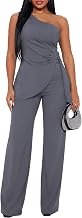 Ekaliy Women's 2 Piece Pants Suit Sexy One Shoulder Top Business Work | Soft , equipped with pockets, non-adjustable metal buckle, ideal for daily wear ,work ,Casual ,Party,wide leg,
